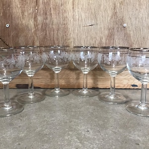 Set of 6 Etched Wine Glasses