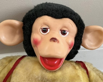 Vintage Ganz Bros Monkey Plush: Rubber Face, Banana, Made in Japan