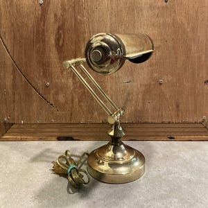 Vintage Metal Height and Angle Adjustable Banker Style Desk Lamp with Round Base