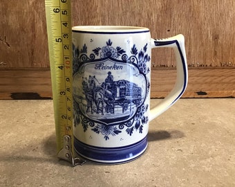 Vintage Flora Keramiek Delfts Heineken Mug Made in Holland Blue