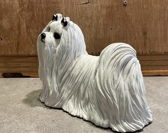 白磁器 ワンチャン置物 サンディキャスト社製、サンドラ・ブルー作、1987年製、マルチーズ犬の