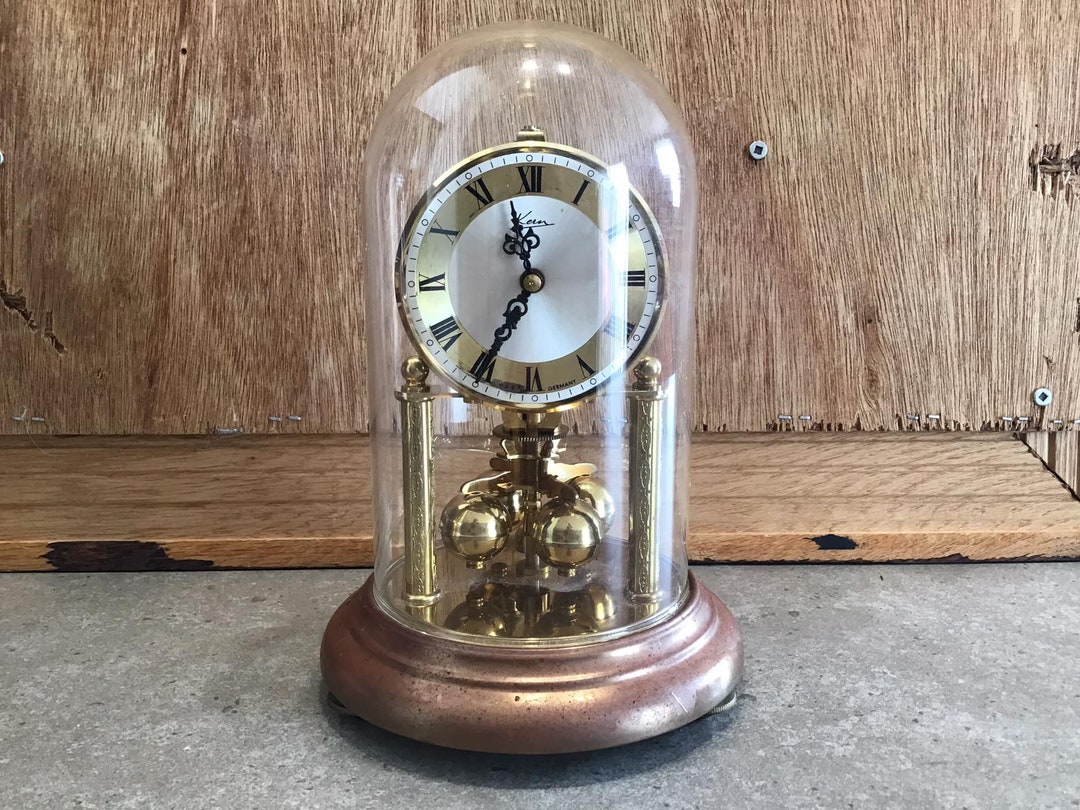 Vintage Kern German Mantel Clock, Vintage Dome Germany Mantel Clock, Glass Dome Clock, Vintage