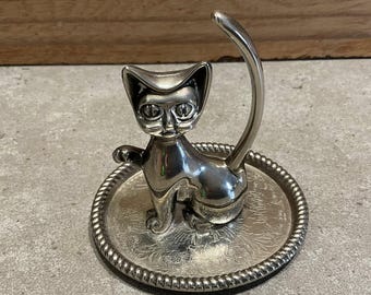 Vintage Silberplatte Katze Ringhalter: Hong Kong Schmucktablett