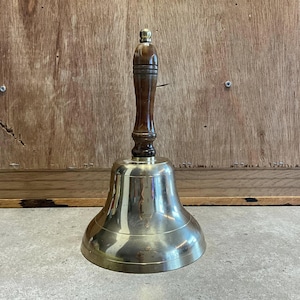 Vintage Brass Hand Bell with Wooden Handle: School Teacher Bell