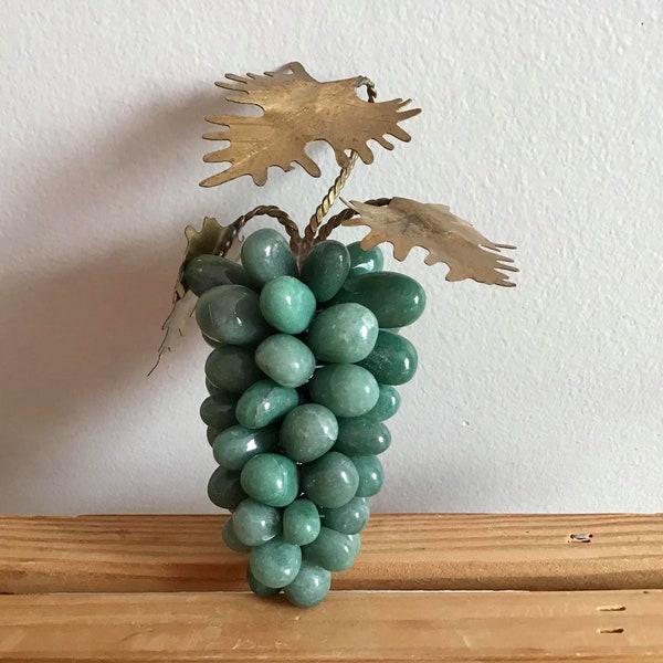 Vintage Green-Blue Onyx Stone Grapes with Gold Leafs Morita Gil Chilean Artist Chile Home Decor