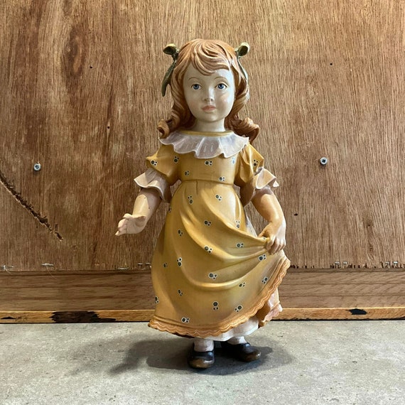 Rare DOLFI SANTINI Carved Wood Girl Doll Figurine, Made in Italy