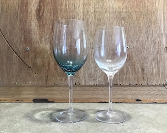 3- Pier 1 One Clear Crackle Angled Rim Red Wine Glasses Goblets 8 5/8 Slant