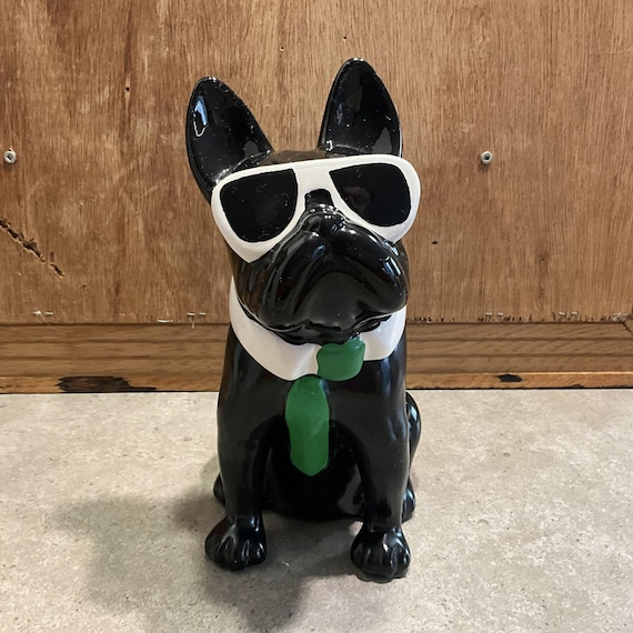 Black French Bulldog Ceramic Cookie or Stash Treat Jar Wearing