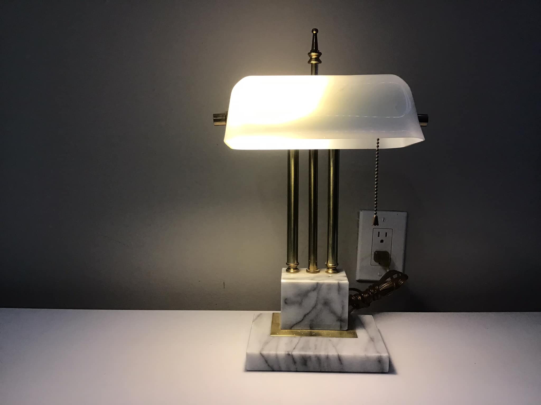 Bankers Desk Lamp With Adjustable Position Shade Brass White
