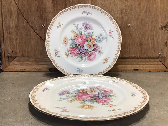 2 Vintage Dinner Plates England's Bouquet by CROWN STAFFORDSHIRE