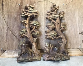 2 Vintage Tree Branch Wood with Bird Design Wall Wooden Candlestick Holders,Mid Century Candlestick Holder Pair Candleholders Bohemian Decor