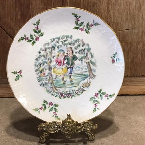 Vintage Royal Doulton 1977 Christmas plate, vintage skaters, original box, Holiday Decor Porcelain Plate.