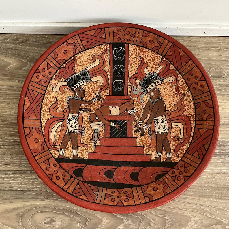Vintage Aztec Clay Handmade Mexican Tribal/native Art Decor Plate ...