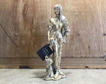 Scultura di donna con cane in argento 925 - Made in Italy - Elegante statuetta