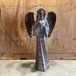 Angel with Wings Statue Brown 15.8&quot; Tall Figurine Vintage Guardian Angel