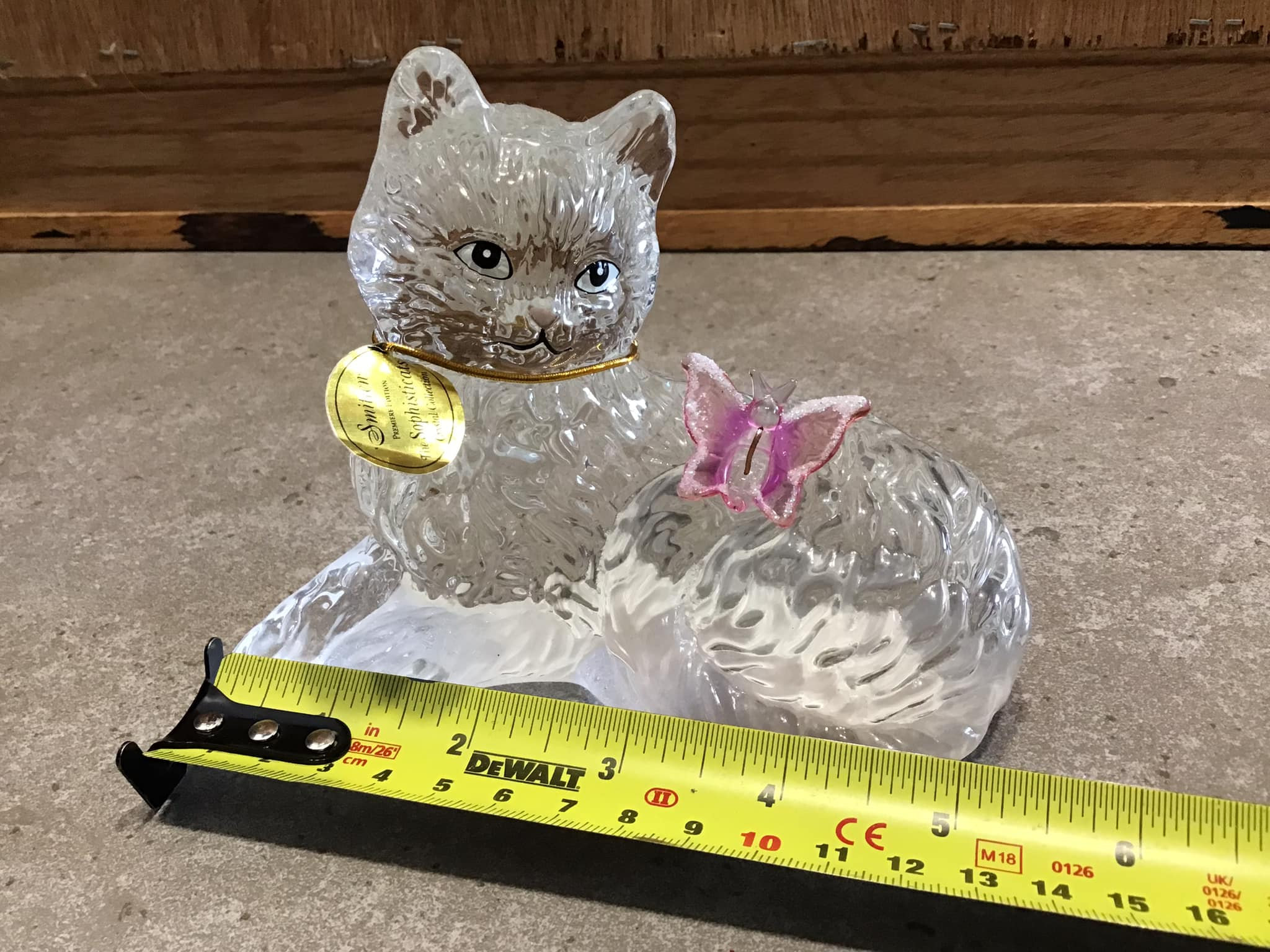 Glass Baron Tabby Cat With Butterfly Figurine