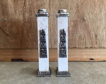 2 John Hagee Ministries, Metal Stone Candlesticks - Handcrafted in Israel