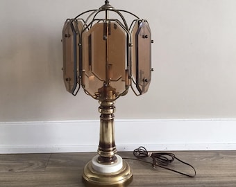 Vintage Six Panels Glass Table Lamp, Mid Century