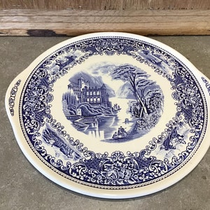 Vintage Myott Cambridge Ironstone Cake Server: Blue Transferware Made in England