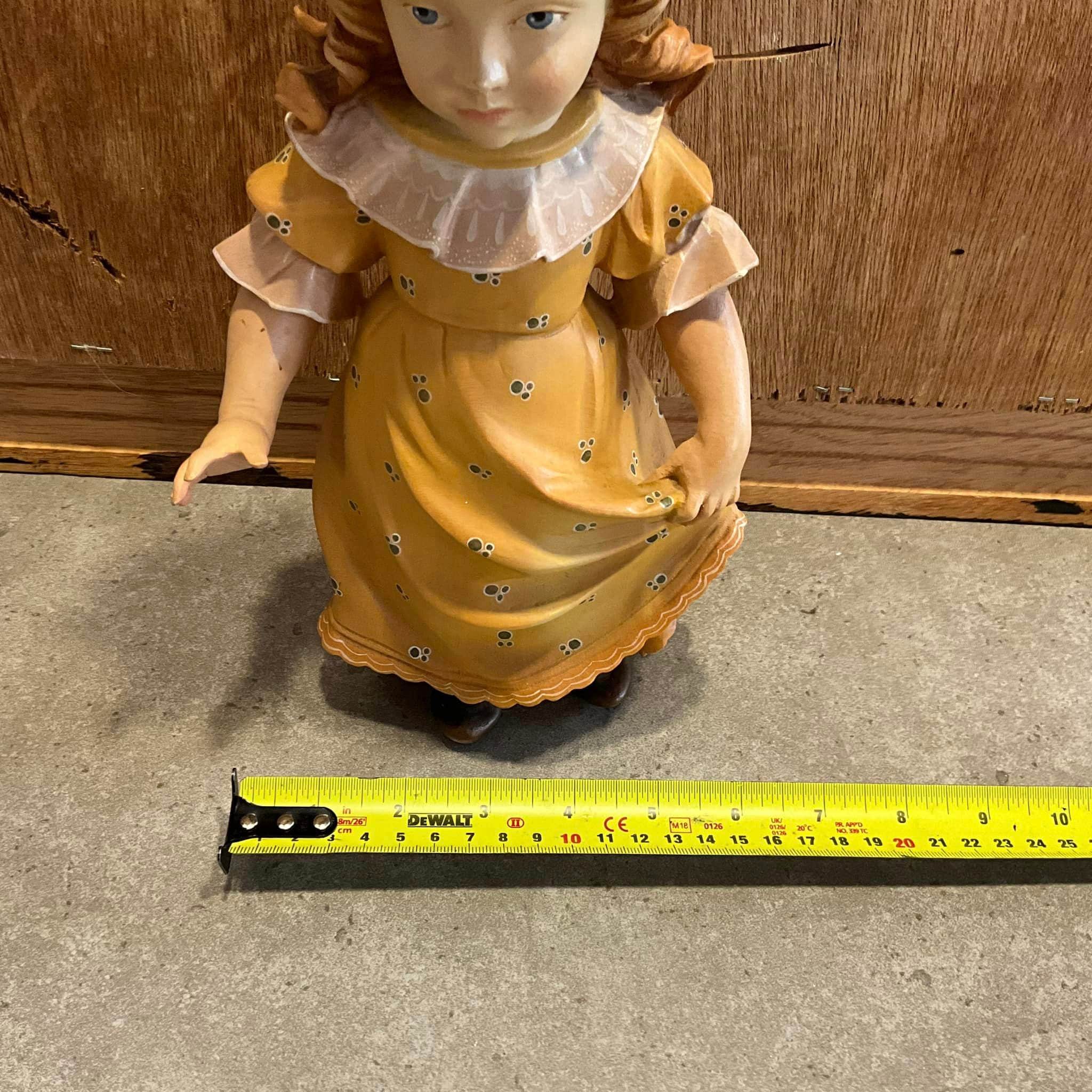 Rare DOLFI SANTINI Carved Wood Girl Doll Figurine, Made in Italy