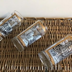 Vintage Tumblers Set of 3 Mid Century Clear with Gold, VTG barware