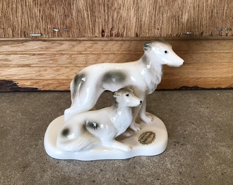 Vintage Porcelain Dog Figurine, Dog Decor, Mid Century Decor, Dog Collectible, Hand Painted Porcelain Dogs Figurine ESD Japan