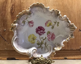 アンティークのドレスデン磁器皿：金縁の花柄化粧ボウル - Etsy 日本