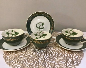 Vintage Ridgewood 22K Gold Set of 3 Tea cups and Saucers, England Teacups and Saucers Dainty Retro Tea Cup Tea Party