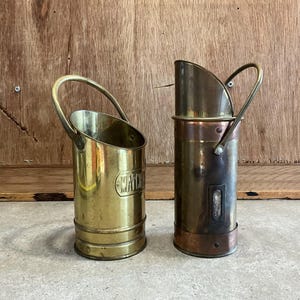 Brass and Copper Matchstick Holder and Brass Match Holder Bucket Made in Holland, Home Decor Old Metal Containers, Set of 2