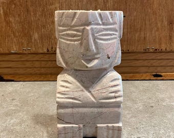 Vintage Carved Marble Aztec Idol Statue - Handcarved Stone Mayan Incan Totem Figurine - Tribal Pre-Columbian Style Art - Boho Home Decor