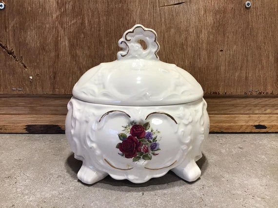 Vintage Victorian Rose Trinket Footed Ceramic Flo… - image 1