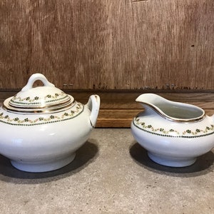 Myott Son & C Old Vintage Creamer and Sugar Bowl with lid, Imperial Semi Porcelain