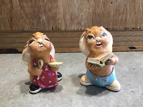 * vintage figure ୨୧ * ふさふさ ハリネズミちゃん 2 Pendelfin Rabbits Figurines, SOLO, OLIVER, Vintage Mid Century