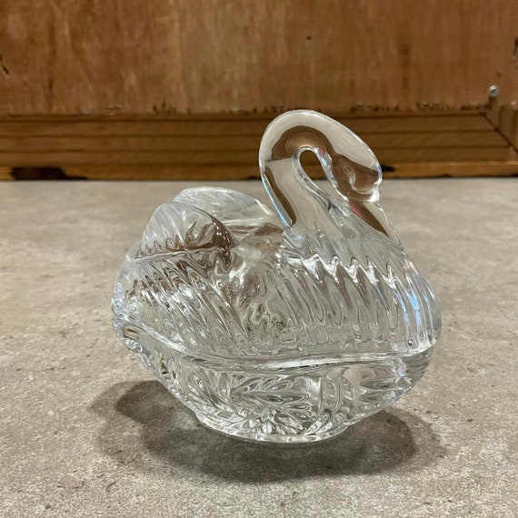 Vintage Crystal Swan Shaped Lidded Trinket/Jewelr… - image 1