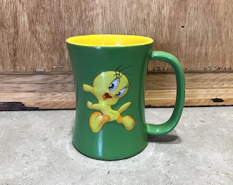 Vintage Warner Bros Tweety Bird 3D Coffee Mug Green Yellow