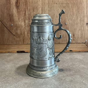 Vintage German Beer Lidded Stein 9&quot; Original Zinn /Pewter German lidded Stein, Vintage Germany Beer Stein, German Beer Stein