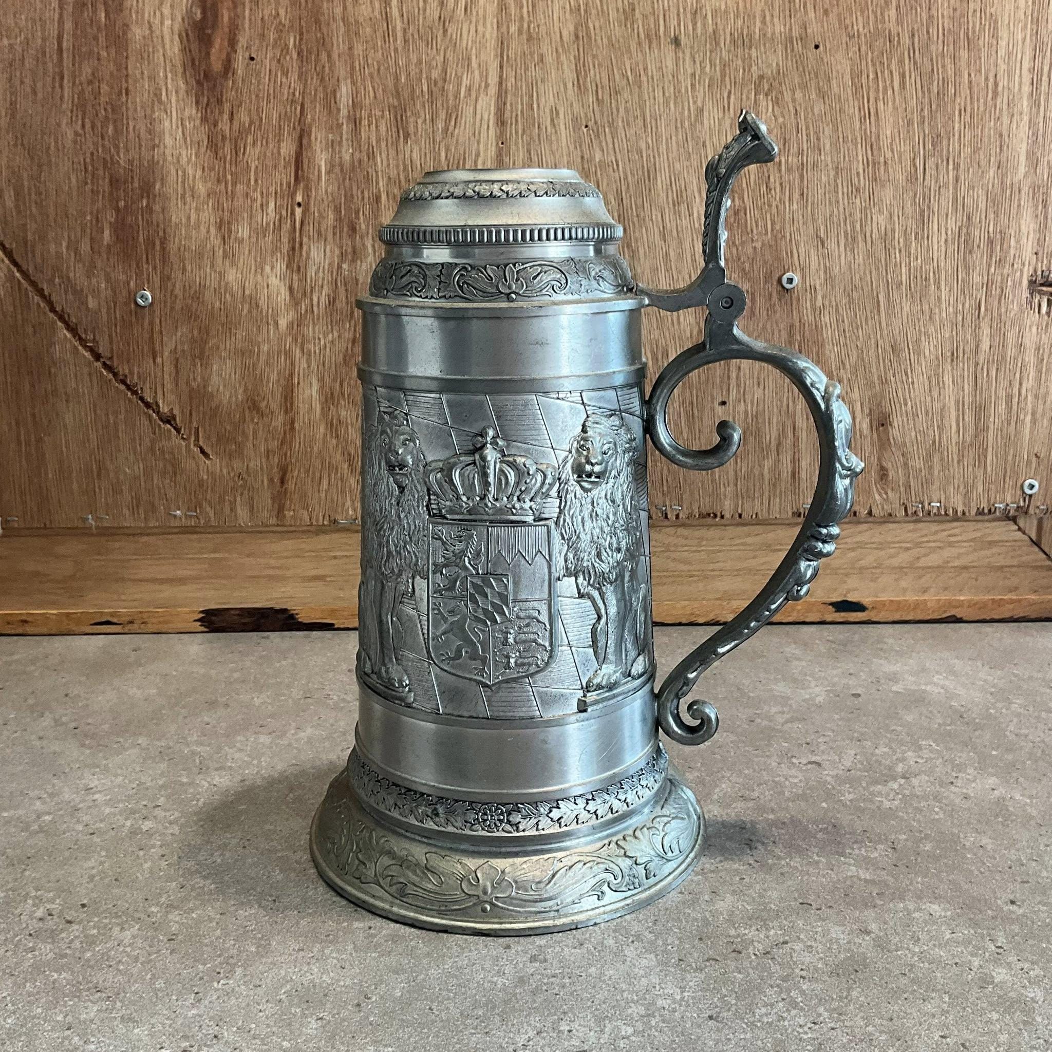 ヴィンテージドイツビールジョッキ：ピューター蓋付きタンカード、9