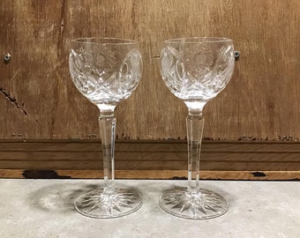 2 Crystal Hock Wine Glasses Country Rose Blown Glass Barware