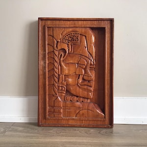 Vintage  or Antique Hand Carved Wood Man Panel, home decor, Vintage Folk Art, Wooden 3D Art, Wood Carved, Wood Plaque, Folk Art