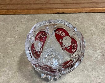 ヴィンテージ　ハート　花瓶♡ ヴィンテージカット クリア レッド ハート ローズ スモール 花瓶 3.8