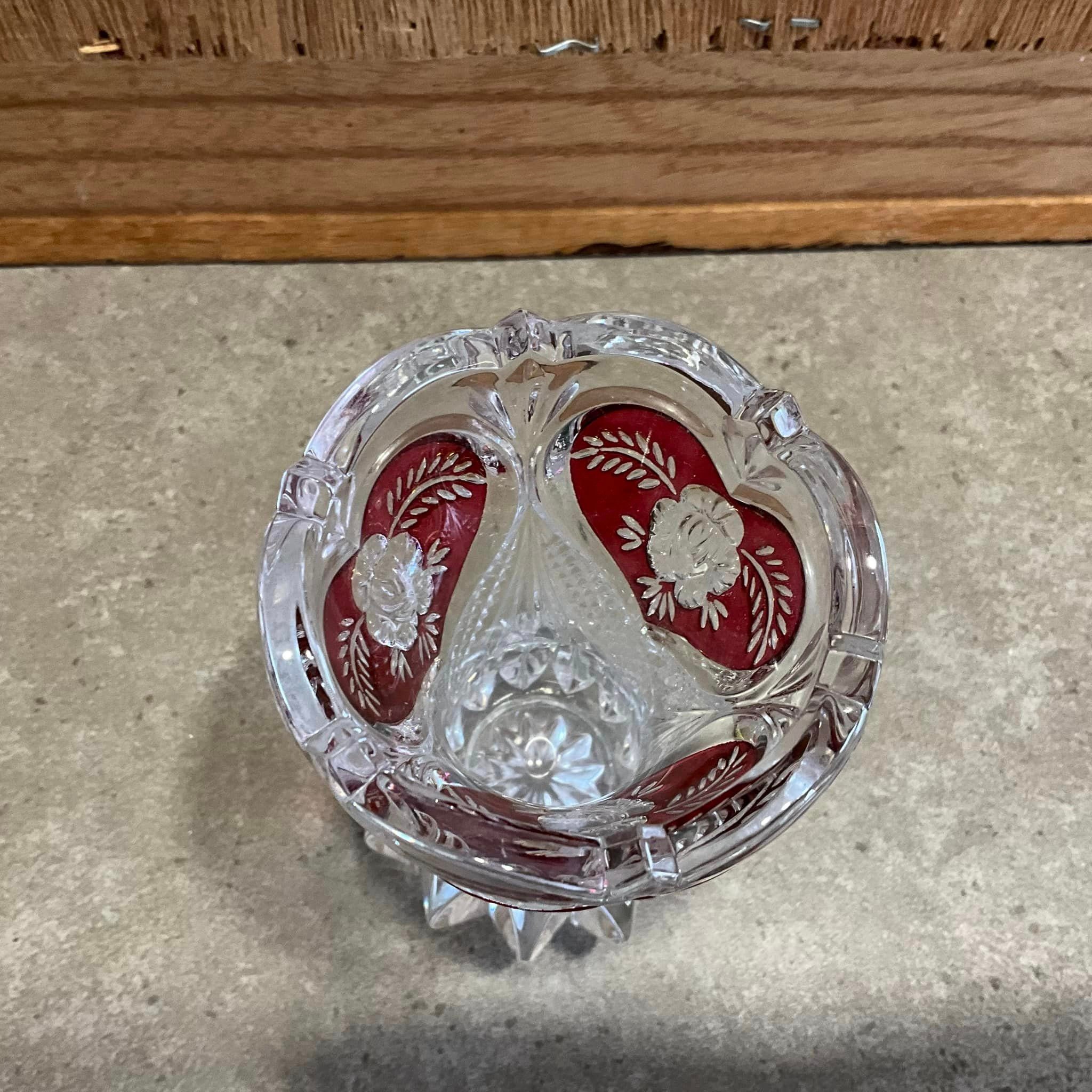 ヴィンテージ　ハート　花瓶♡ ヴィンテージカット クリア レッド ハート ローズ スモール 花瓶 3.8