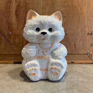 Vintage &quot;Me encantan las galletas&quot; Tarro de galletas White Kitty Cat de 11&quot; de altura