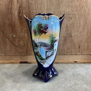 Vintage Pereiras Valado Hand Painted Ceramic Vase 12&quot; Made in Portugal