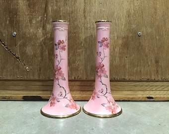 Vintage Ceramic Candle Stick Holders Pink