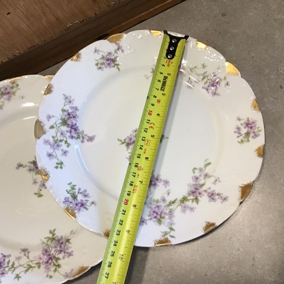 Limoges Porcelain Lunch Plates, Purple Flowers, GDA France, CH