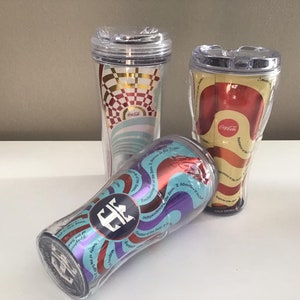 Coca Cola Tall Travel Tumblers with Lids - Set of 3