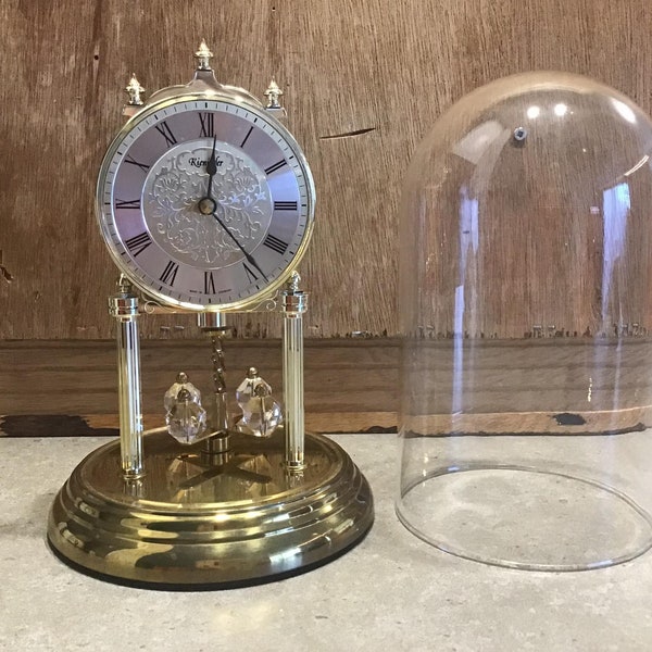 Vintage German Mantel Clock with Clear Balls, Vintage Dome German Mantel Clock, Glass Dome Clock, Vintage Clock