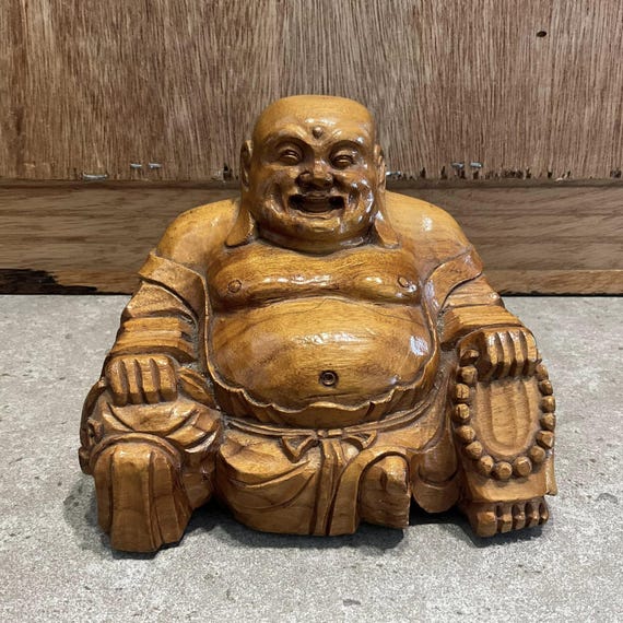 木彫りの幸せ仏像：幸運の置物（幅5.5インチ x 高さ4.5インチ） - Etsy