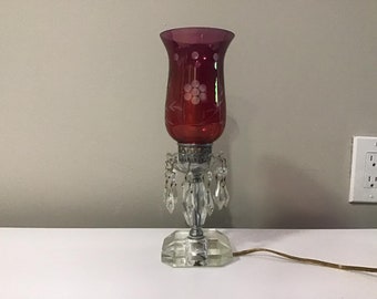 Vintage hurricane lamps with prisms deals