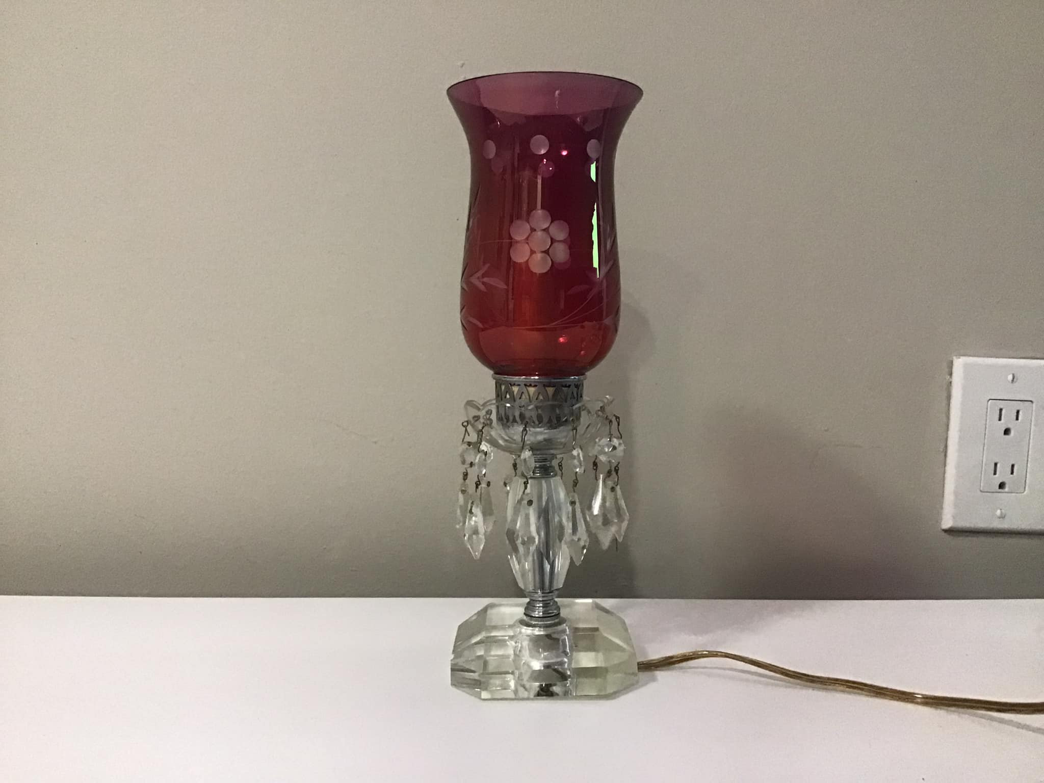 Vintage cranberry glass hurricane lamps deals